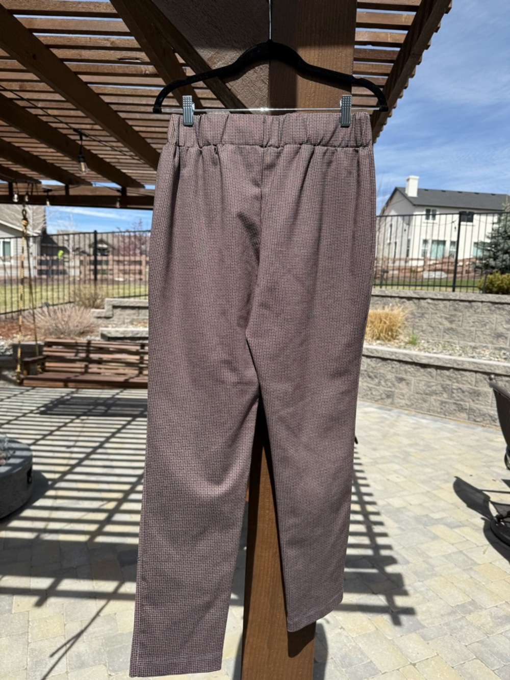 Tailored Brown Check Women’s Pants with Belt Detail - Picture 2 of 4